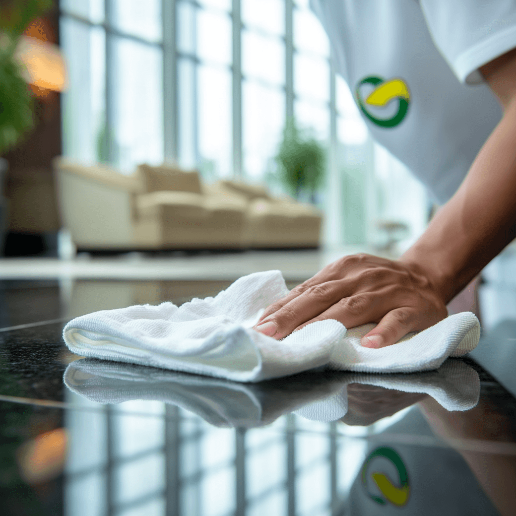 Man städar ett TV-rum