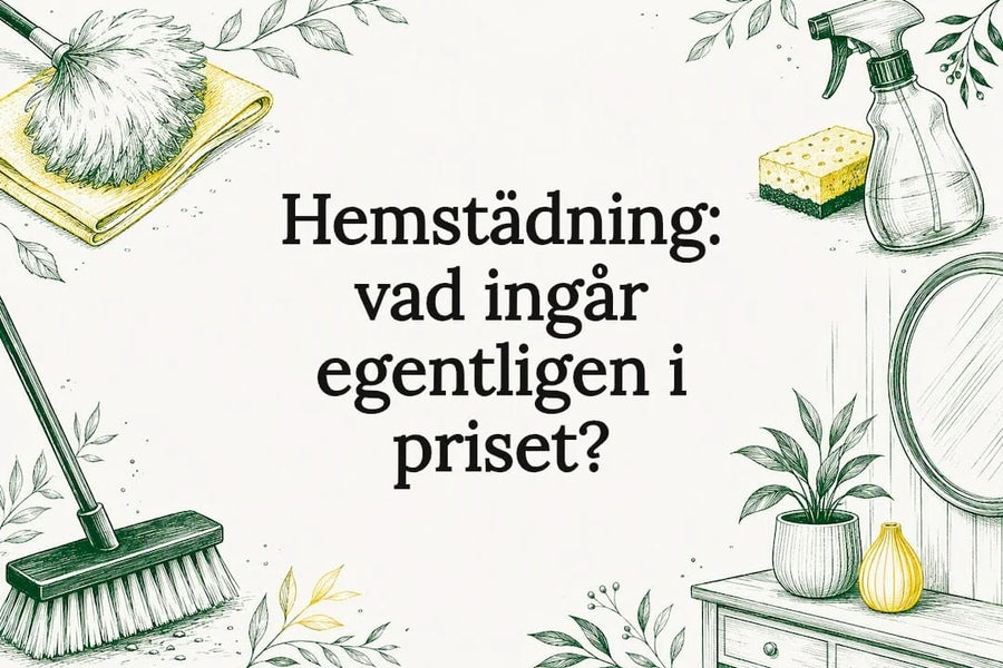 Hemstädning – vad ingår i hemstädning? Illustration med städredskap